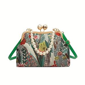 Bloggers Favorite! Green embroidered floral kiss-lock shoulder bag/purse new
